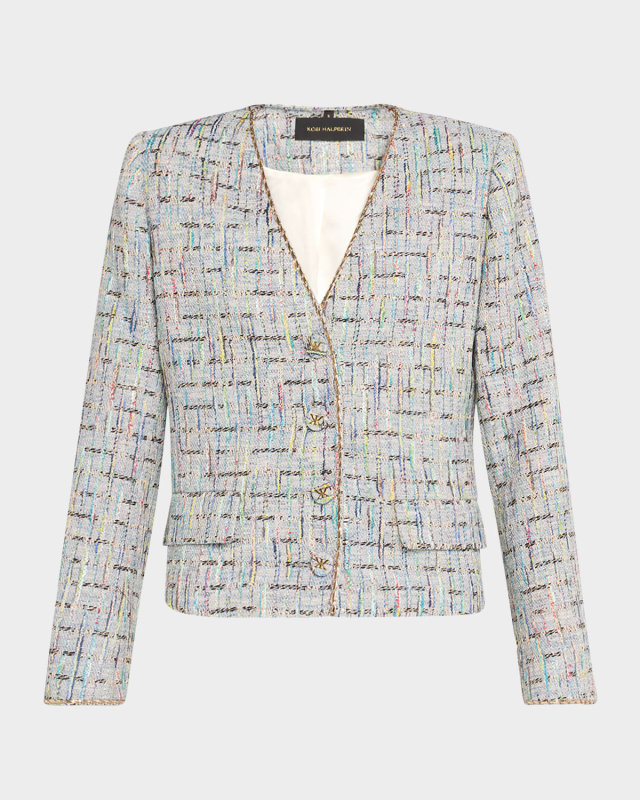Lily Metallic-Trim Tweed Jacket